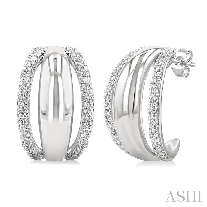 1/10 Ctw Split Dome Shape Round Cut Diamond Bold Half Hoop Earring in Sterling Silver