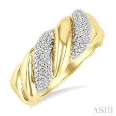 1/10 Ctw Bold Puffed Ribbed Swirl Round Cut Diamond Fashion Band in Yellow Gold Vermeil