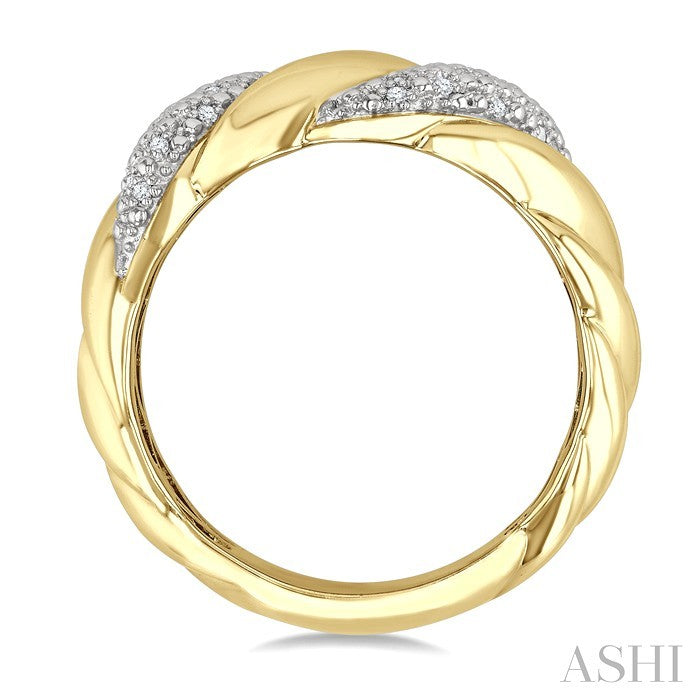 1/10 Ctw Bold Puffed Ribbed Swirl Round Cut Diamond Fashion Band in Yellow Gold Vermeil