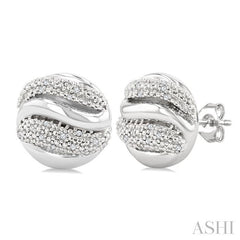 1/10 Ctw Bold Twisted Rib Round Cut Diamond Bold Fashion Stud Earring in Sterling Silver