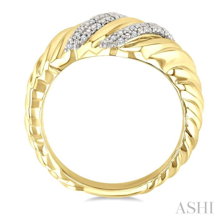 1/10 Ctw Bold Puffed Ribbed Swirl Round Cut Diamond Fashion Wide Band in Yellow Gold Vermeil