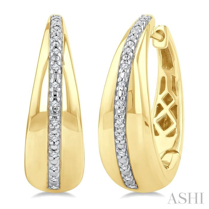 1/10 Ctw Bold Round Cut Diamond Panel Fashion Hoop Earring in Yellow Gold Vermeil