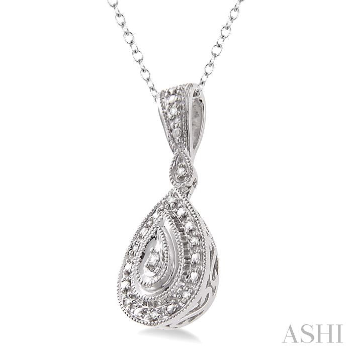 1/20 Ctw Pear Shape Round Cut Diamond Pendant in Sterling Silver with Chain