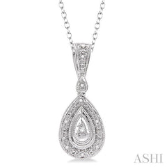 1/20 Ctw Pear Shape Round Cut Diamond Pendant in Sterling Silver with Chain