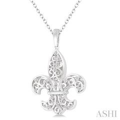 1/20 Ctw Round Cut Diamond Fleur De Lis Pendant in Sterling Silver with Chain