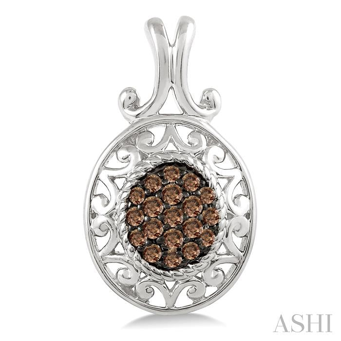 1/8 Ctw Oval Shape Round Cut Champagne Brown Diamond Earrings in Sterling Silver