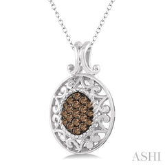 1/10 Ctw Oval Shape Round Cut Champagne Brown Diamond Pendant in Sterling Silver with Chain