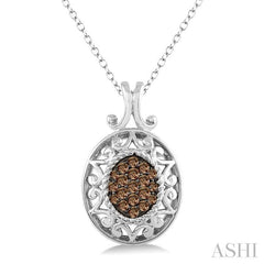 1/10 Ctw Oval Shape Round Cut Champagne Brown Diamond Pendant in Sterling Silver with Chain