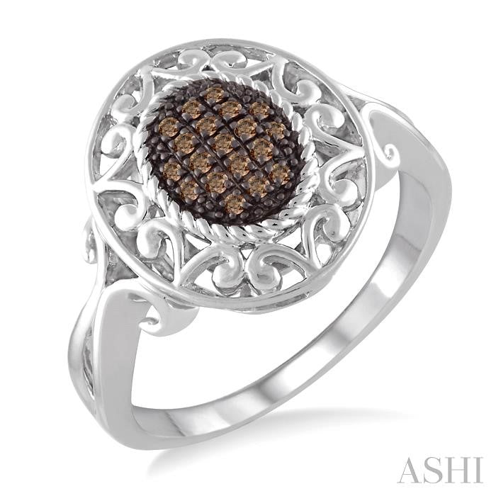 1/10 Ctw Oval Shape Round Cut Champagne Brown Diamond Ring in Sterling Silver