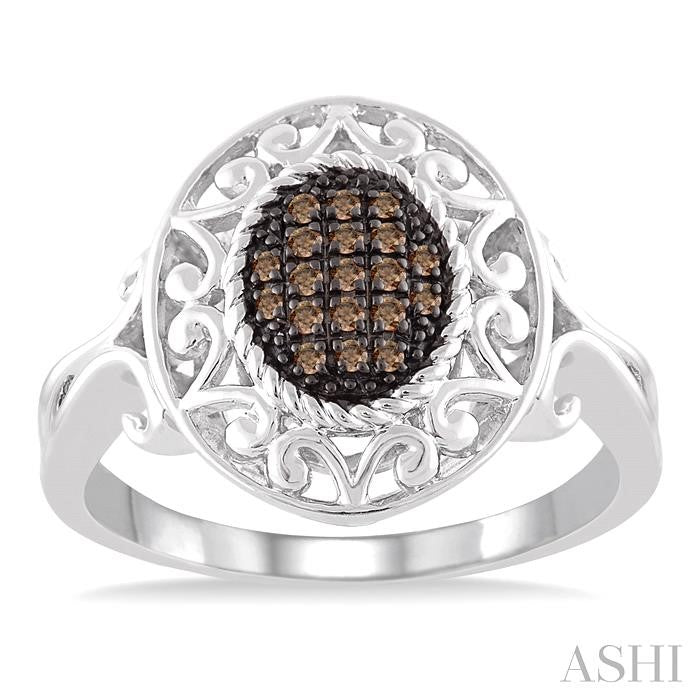 1/10 Ctw Oval Shape Round Cut Champagne Brown Diamond Ring in Sterling Silver