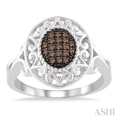 1/10 Ctw Oval Shape Round Cut Champagne Brown Diamond Ring in Sterling Silver