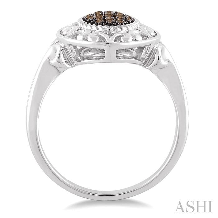 1/10 Ctw Oval Shape Round Cut Champagne Brown Diamond Ring in Sterling Silver