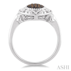 1/10 Ctw Oval Shape Round Cut Champagne Brown Diamond Ring in Sterling Silver