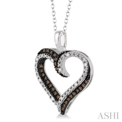 1/4 Ctw White and Champagne Brown Diamond Heart Pendant in Sterling Silver with Chain