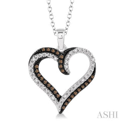 1/4 Ctw White and Champagne Brown Diamond Heart Pendant in Sterling Silver with Chain