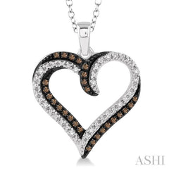 1/4 Ctw White and Champagne Brown Diamond Heart Pendant in Sterling Silver with Chain