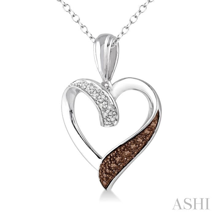 1/8 Ctw White and Champagne Brown Diamond Heart Shape Pendant in Sterling Silver with Chain