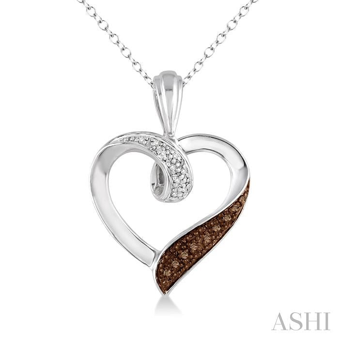 1/8 Ctw White and Champagne Brown Diamond Heart Shape Pendant in Sterling Silver with Chain