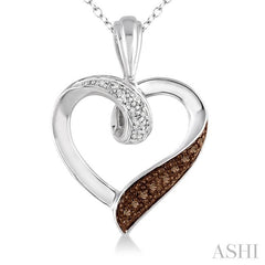 1/8 Ctw White and Champagne Brown Diamond Heart Shape Pendant in Sterling Silver with Chain