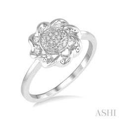 1/50 Ctw Round Cut Diamond Center & Swirl Edged Sterling Silver Ring