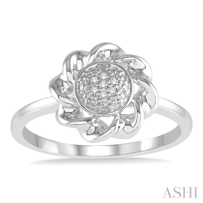 1/50 Ctw Round Cut Diamond Center & Swirl Edged Sterling Silver Ring