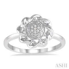 1/50 Ctw Round Cut Diamond Center & Swirl Edged Sterling Silver Ring