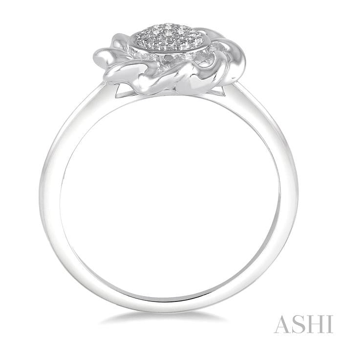 1/50 Ctw Round Cut Diamond Center & Swirl Edged Sterling Silver Ring