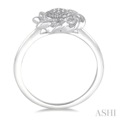 1/50 Ctw Round Cut Diamond Center & Swirl Edged Sterling Silver Ring