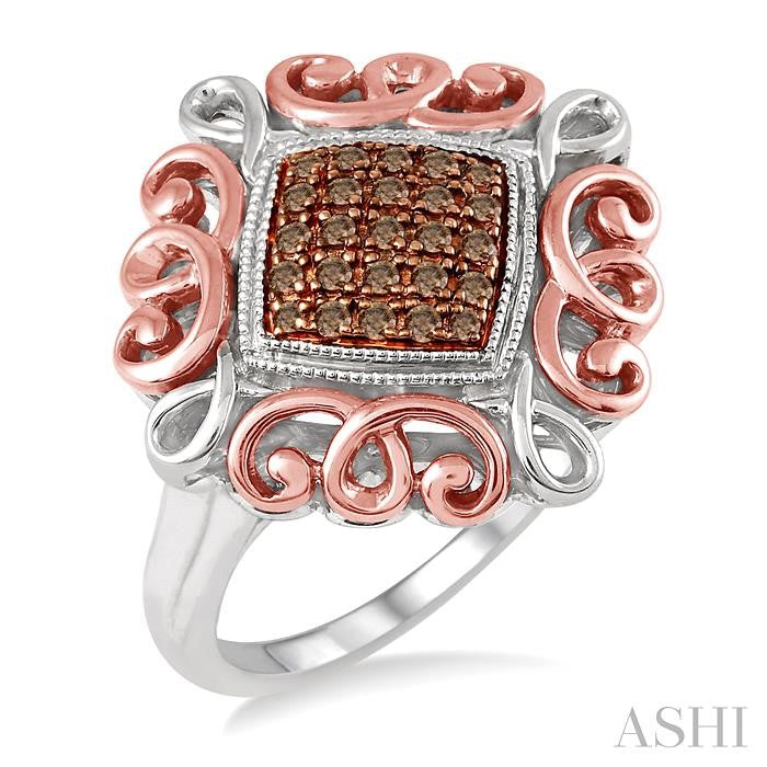 1/6 Ctw Round Cut Champagne Brown Diamond Cushion Ring in Sterling Silver