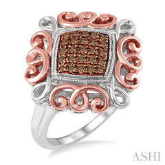 1/6 Ctw Round Cut Champagne Brown Diamond Cushion Ring in Sterling Silver
