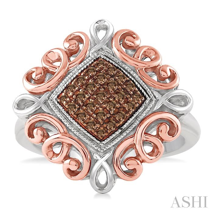 1/6 Ctw Round Cut Champagne Brown Diamond Cushion Ring in Sterling Silver