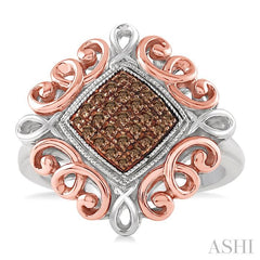 1/6 Ctw Round Cut Champagne Brown Diamond Cushion Ring in Sterling Silver