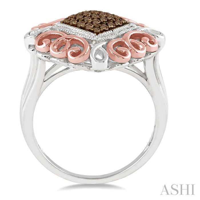1/6 Ctw Round Cut Champagne Brown Diamond Cushion Ring in Sterling Silver