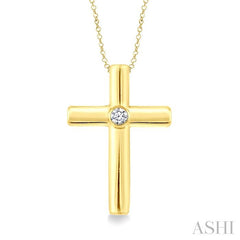 1/50 Ctw Latin Cross Round Cut Diamond Fashion Pendant With Chain in Yellow Gold Vermeil