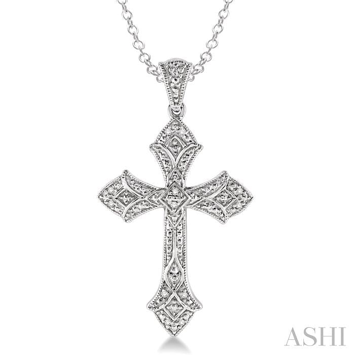1/20 Ctw Round Cut Diamond Cross Pendant in Sterling Silver with Chain
