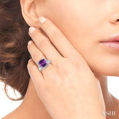 12X12 MM Cushion Shape Amethyst and 1/10 Ctw Round Cut Diamond Ring in Sterling Silver
