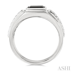 8x8 MM Princess Shape Onyx and 1/20 Ctw Round Cut Diamond Semi-precious Men's Ring in Sterling Silver