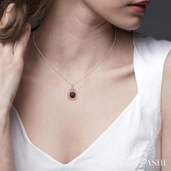 10x10 MM Cushion Shape Garnet and 1/20 Ctw Round Cut Diamond Pendant in Sterling Silver with Chain