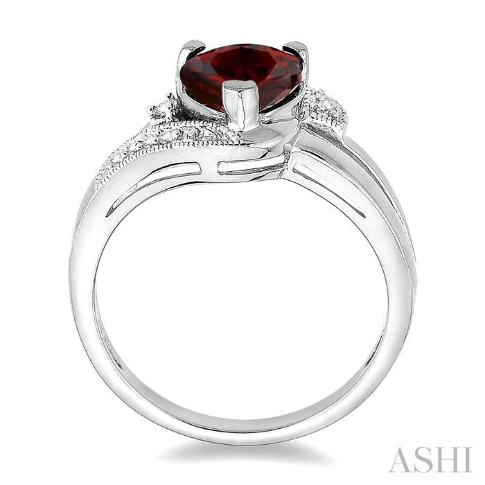 7x7 MM Heart Shape Garnet and 1/20 Ctw Round Cut Diamond Ring in Sterling Silver