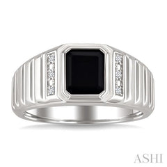 8x7 MM Octagon Shape Onyx and 1/20 Ctw Round Cut Diamond Semi-precious Men's Ring in Sterling Silver