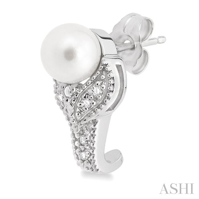 6x6 MM Round Shape Cultured Pearls and 1/20 Ctw Round Cut Diamond Earrings in Sterling Silver