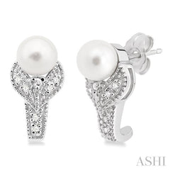 6x6 MM Round Shape Cultured Pearls and 1/20 Ctw Round Cut Diamond Earrings in Sterling Silver