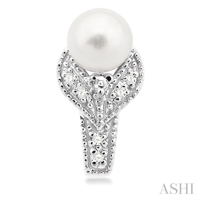 6x6 MM Round Shape Cultured Pearls and 1/20 Ctw Round Cut Diamond Earrings in Sterling Silver