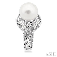 6x6 MM Round Shape Cultured Pearls and 1/20 Ctw Round Cut Diamond Earrings in Sterling Silver