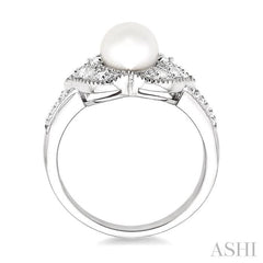 6.5 MM Round Shape Cultured Pearl and 1/20 Ctw Round Cut Diamond Ring in Sterling Silver