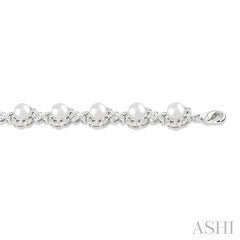 6 MM Cultured Pearl and 1/6 Ctw Round Cut Diamond Bracelet in Sterling Silver