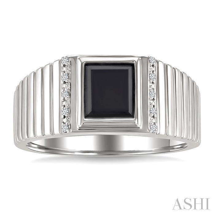 8x7 MM Octagon Shape Onyx and 1/20 Ctw Round Cut Diamond Semi-precious Men's Ring in Sterling Silver