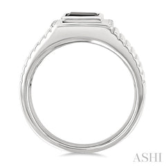 8x7 MM Octagon Shape Onyx and 1/20 Ctw Round Cut Diamond Semi-precious Men's Ring in Sterling Silver