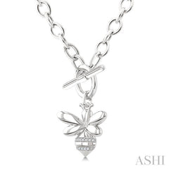 1/20 Ctw Bumble Bee Toggle Round Cut Diamond Fashion Necklace in Sterling Silver
