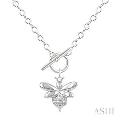 1/20 Ctw Bumble Bee Toggle Round Cut Diamond Fashion Necklace in Sterling Silver
